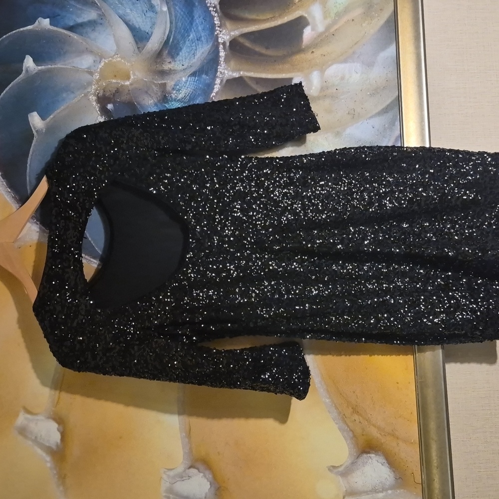 Express Sparkling Black Sequin Long Sleeve Dress - Picture 4 of 7